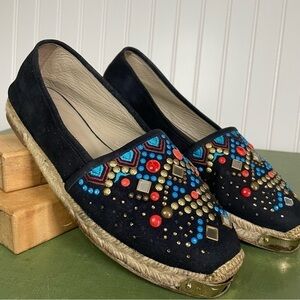 Giuseppe Zanotti DRILLAS Embellished Flat Espadrilles in Black Suede